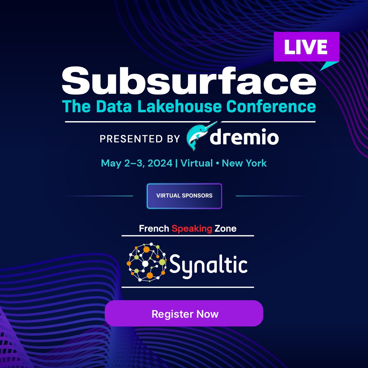 Merci to our sponsors at Synaltic! They will have a virtual French speaking section at Subsurface LIVE this year. Be sure to register today! ➡️ dremio.com/subsurface/?ut…