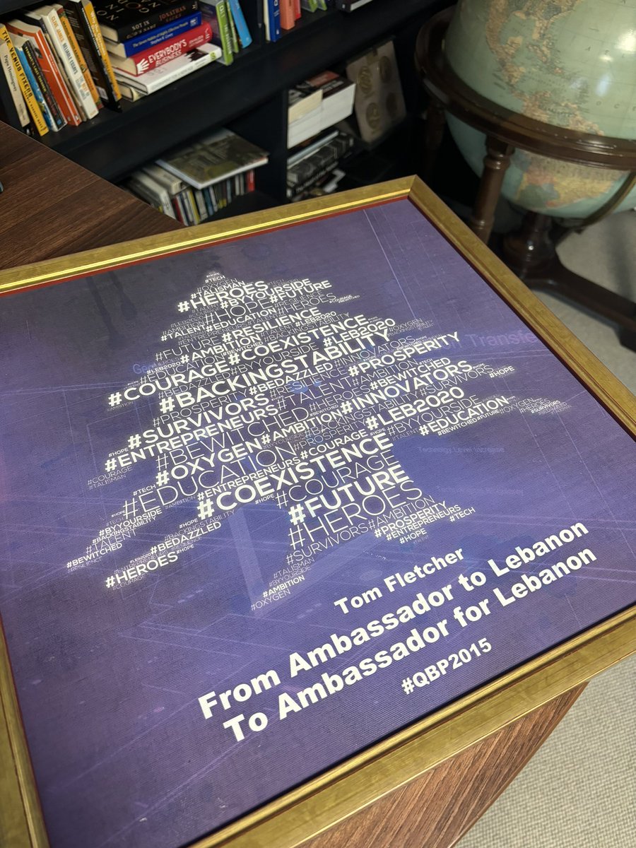 When I left Lebanon the brilliant @ukinlebanon team gave me a word cloud of all the hashtags in my blogposts. It got pretty battered on its travels so I’ve just had it properly framed. Great memories, a great mission to back Lebanese stability, and a great team. 🇱🇧 🇬🇧