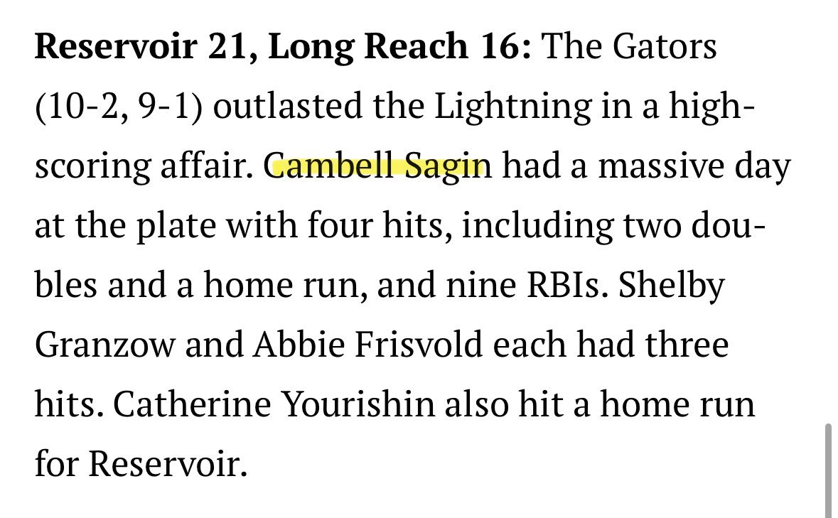 Cambell Sagin (@cammarie2025) on Twitter photo Love to help out my team in any way possible. We fought back hard all throughout the game and got the outcome we wanted. I had 2 homeruns and 2 doubles, highlights to those coming soon! Go Gators 🐊<a href="/ReservoirSB/">RHS Softball</a> <a href="/16GloryNational/">VA Glory 16u National - Christiansen</a> <a href="/VAGloryFP/">VA Glory Fastpitch</a> Love to help out my team in any way possible. We fought back hard all throughout the game and got the outcome we wanted. I had 2 homeruns and 2 doubles, highlights to those coming soon! Go Gators 🐊<a href="/ReservoirSB/">RHS Softball</a> <a href="/16GloryNational/">VA Glory 16u National - Christiansen</a> <a href="/VAGloryFP/">VA Glory Fastpitch</a>