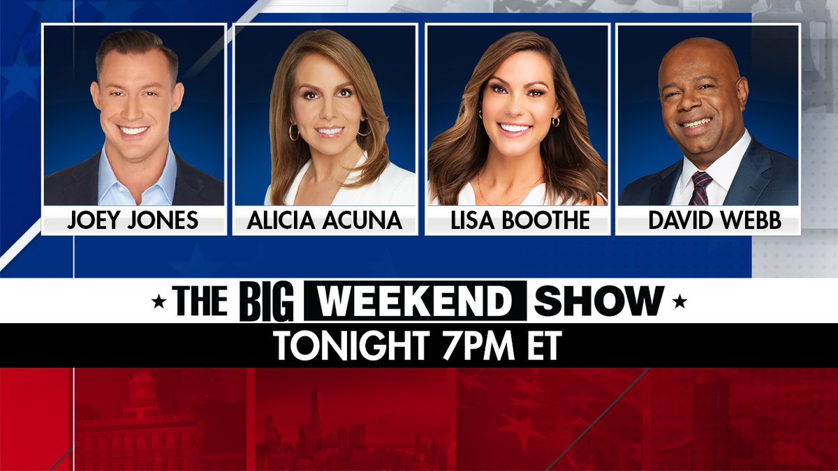 We’re baaack. It’s the ⁦@BigWeekendShow⁩ Tonight at 7pm on @FoxNews with ⁦@LisaMarieBoothe⁩ ⁦@aacuna1⁩ ⁦@Johnny_Joey⁩ and me. #BWS #BigWeekendShow