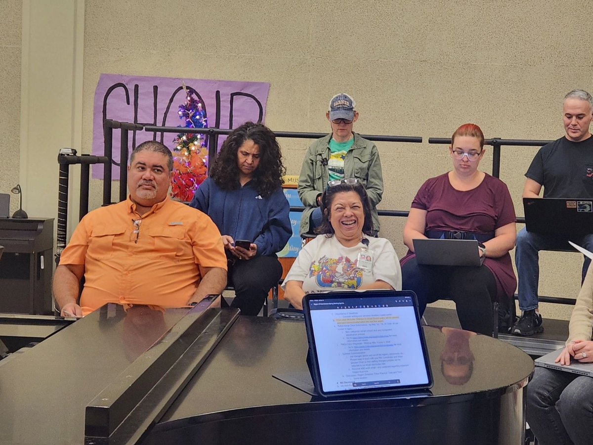 Region 18 choir directors are attending the TMEA Region 18 meeting at Austin HS and making plans for 2024-25. Thank you <a href="/HaysCISD/">Hays CISD</a> choir directors for filling many leadership roles! <a href="/HaysFineArts/">Hays CISD Fine Arts</a>