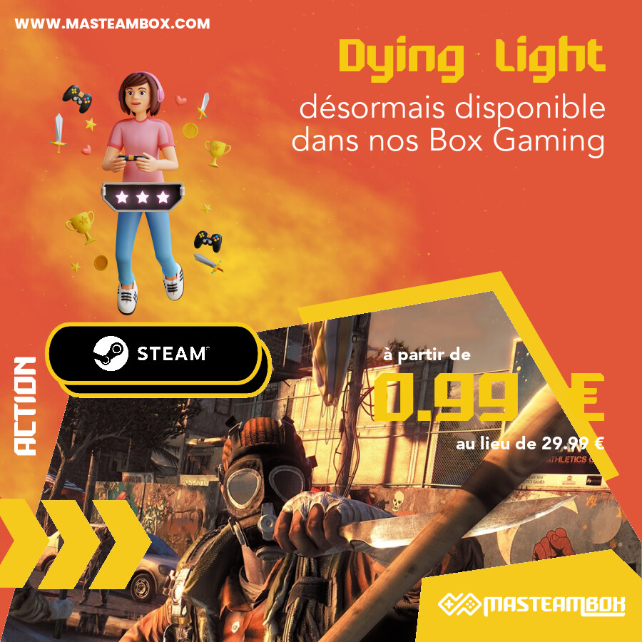 MaSteamBox's tweet photo. 🎮 - Le jeu 'Dying Light' est disponible dans nos #SteamBox https://t.co/PqhdTQLPCs à partir de 0.99 € 📦.
 •••••
 🔥 Découvrir le jeu : https://t.co/A9KXr2oO6w
 🛒 Commander : https://t.co/XoYq7yEATU
 •••••
 
 #MaSteamBox #jeu #geek #gamer… https://t.co/Z9xu4joAtH https://t.co/cL2un46DYe