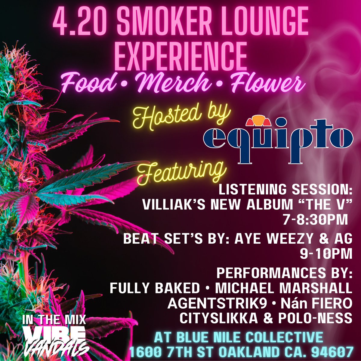 Happy 420 to all my cannabis enthusiasts. Big sessions tonight in the the town with myself, @EQUIPTO @professagabel @richiyala @nanfiero @cityslikka300 @Polo_Ness + more.. Food + vendors.