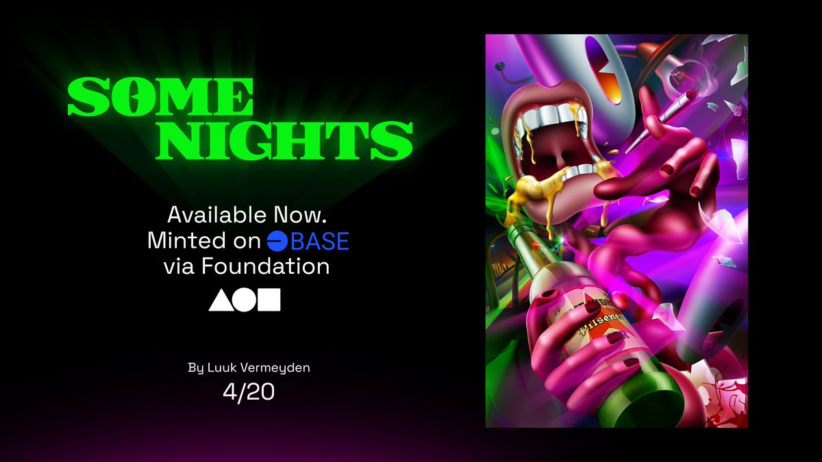 Gm,

Some Nights 👀🍾🚬⛓️‍💥

Available Now!

Minted on Base via Foundation.

Hand drawn art✍️ Not 3D✨