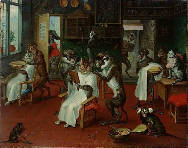 cats_lore's tweet photo. Something for the weekend, purr? #Caturday 
Barbershop with Monkeys and Cats - Abraham Teniers. https://t.co/bnpR3Xk2kS