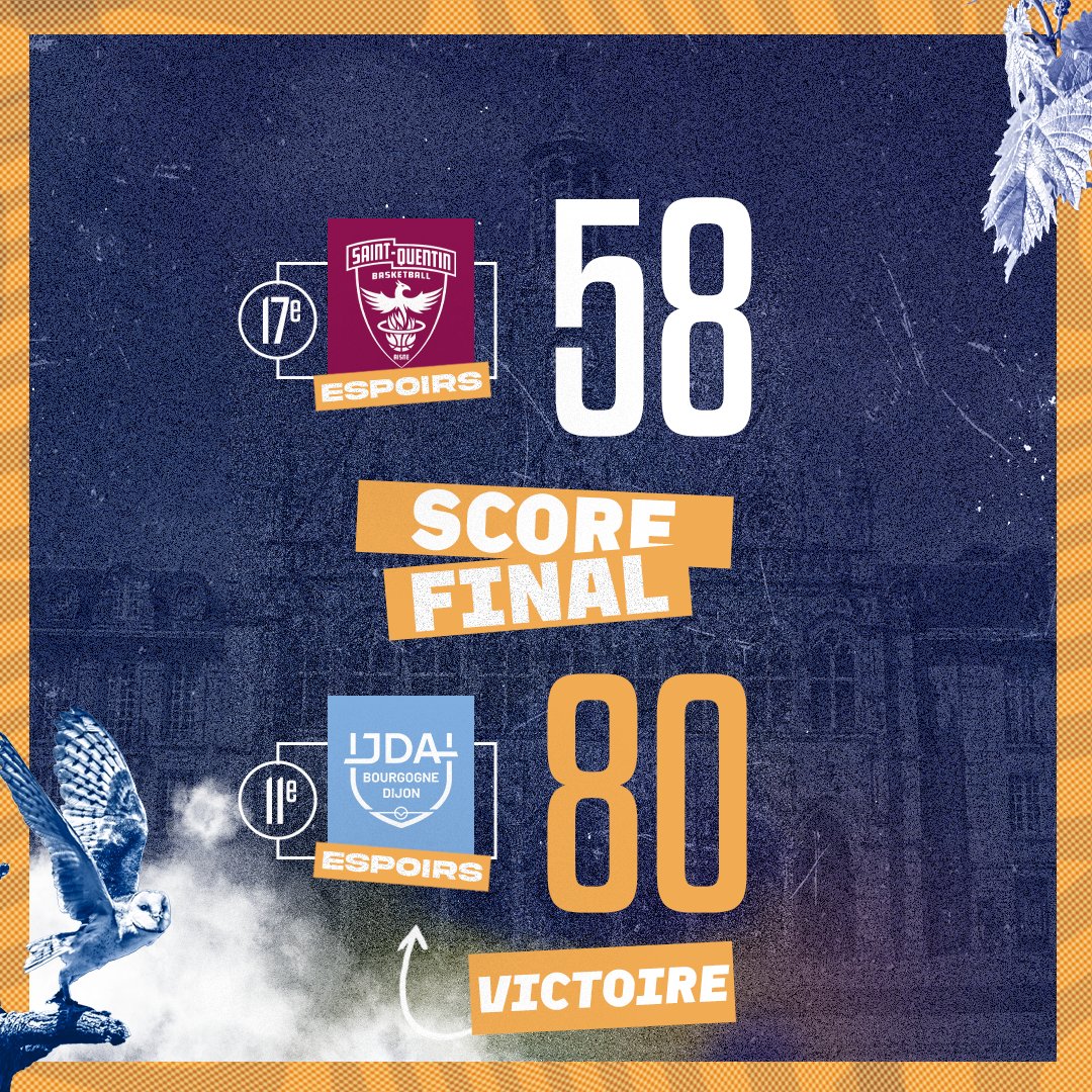 Grosse victoire des jeunes Dijonnais sur le parquet de Saint-Quentin ! 👏 📊 lnb.fr/espoirs-elite/… 🆚 @SQBB_Officiel #MyJDA