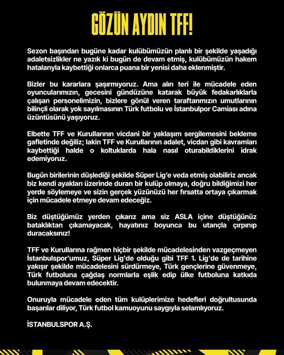 ‘’Biz düştüğümüz yerden çıkarız ama siz ASLA içine düştüğünüz bataklıktan çıkamayacak, hayatınız boyunca bu utançla çırpınıp duracaksınız!’’ <a href="/TFF_Org/">TFF</a>