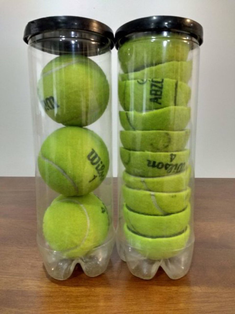 IF YOU cut your tennis balls in half you can fit more in the container (via @wwarped)