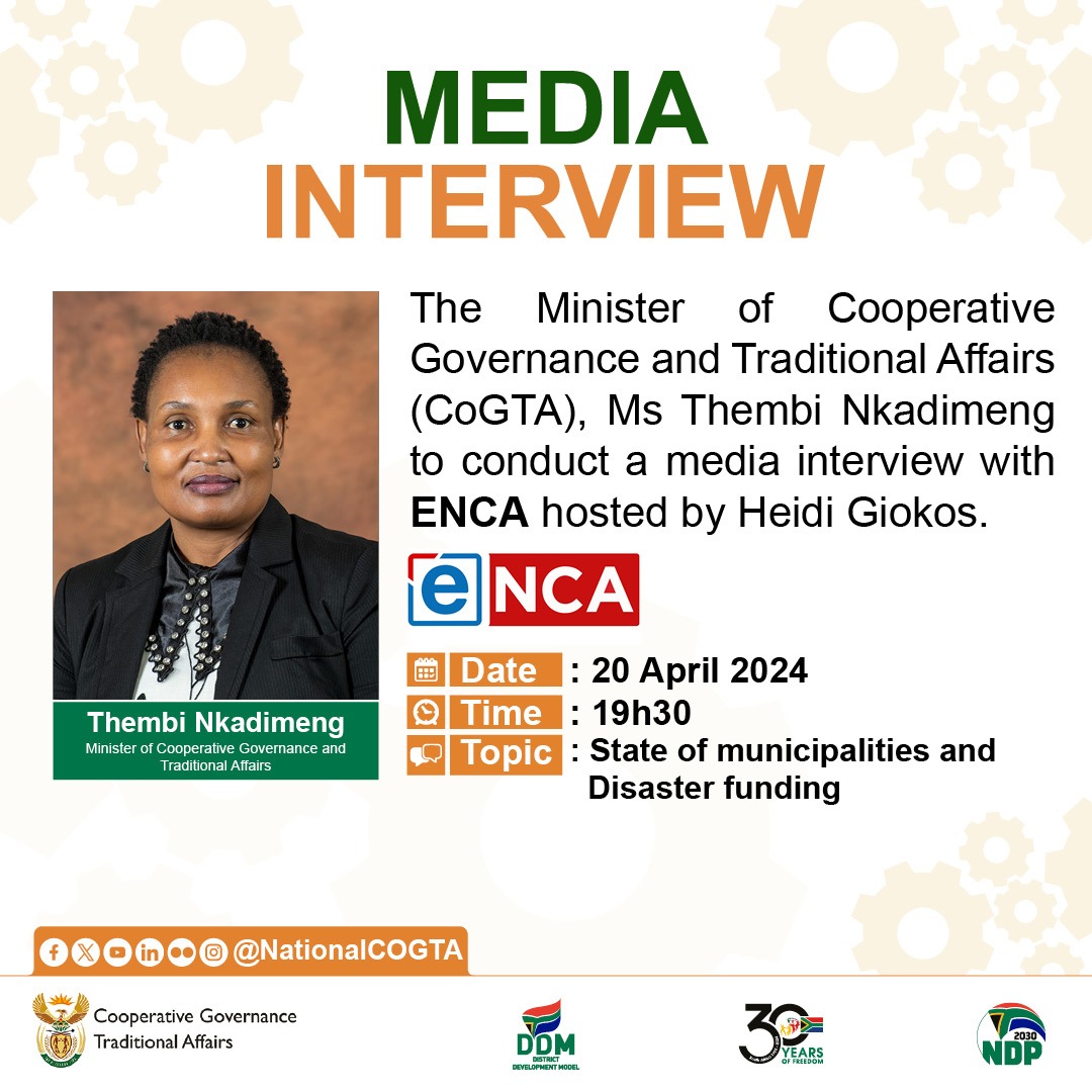 Don't miss this important interview! Minister @ThembiNkadi in conversation with @HeidiGiokos on @eNCA 
#cogta
#Localgovernment