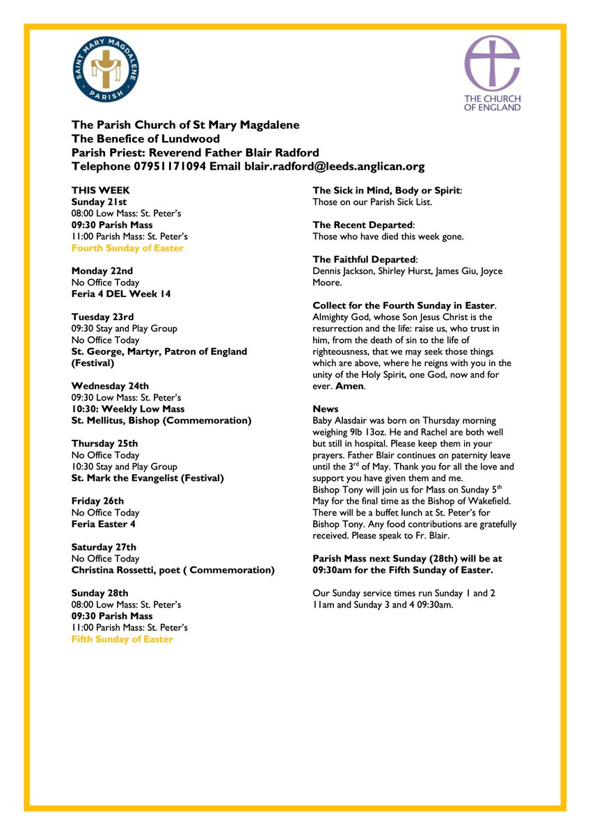 Service times this week. @DanJarvisMP <a href="/Mayor_Barnsley/">Mayor of Barnsley</a> <a href="/NEBarnsley/">North East Area Team</a> <a href="/OPA_LGr/">Littleworth Grange</a> <a href="/BBCSheffield/">BBC Sheffield</a> <a href="/ChronOnline/">Barnsley Chronicle</a> <a href="/LeedsCofE/">Diocese of Leeds</a> @BishopWakefield <a href="/churchofengland/">The Church of England</a>