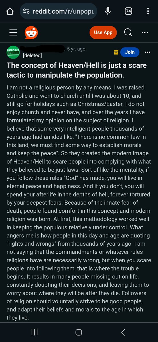 thoughts??

#nonreligious #religion #heavenandhell #scaretactics #mindcontrol #opinion #freethinker #reddit #freefromreligion