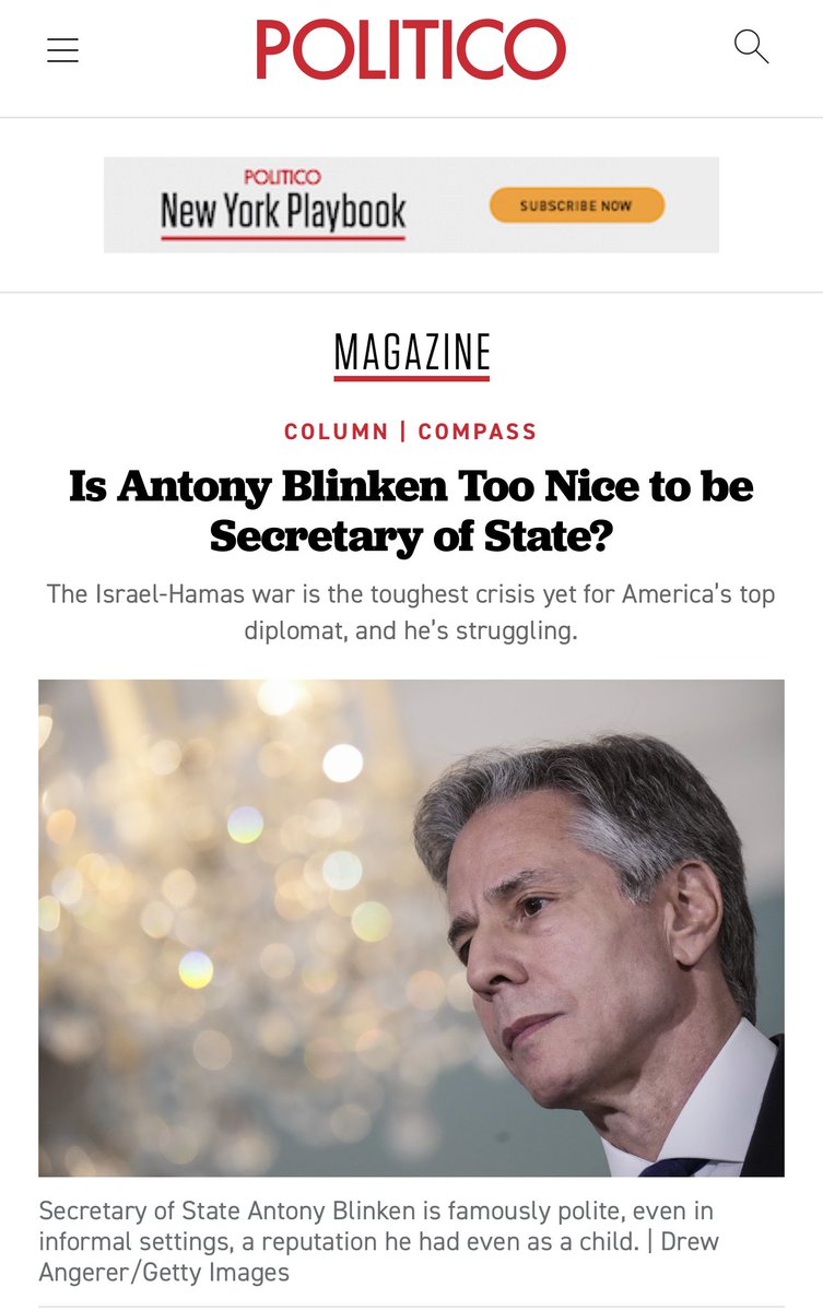 Was Politico drunk when it wrote this headline about America’s Grim Reaper and genocide enthusiast, Tony Blinken?