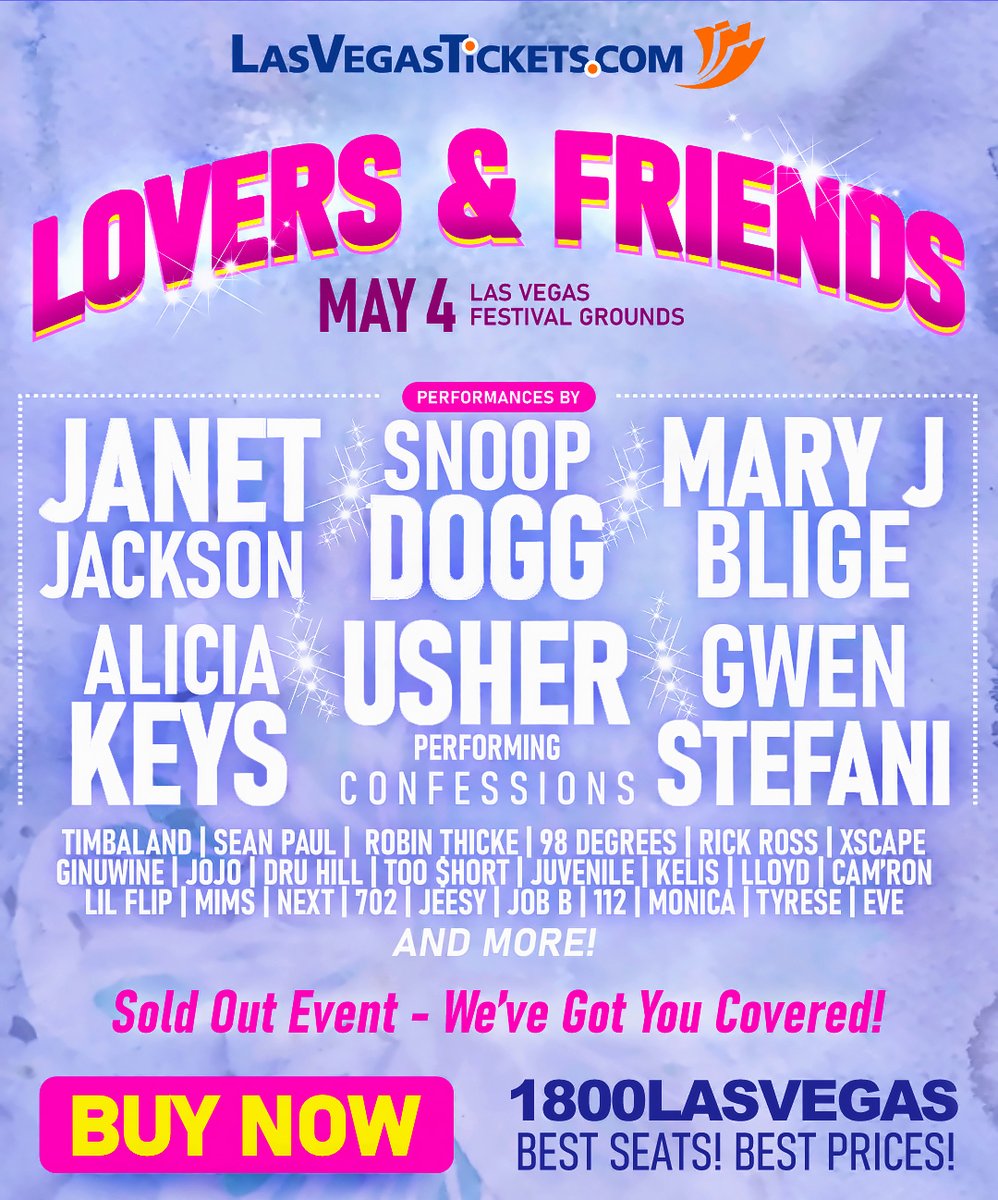 💋️ Lovers & Friends Festival 2024! 👉 Saturday, May 4th. 💘 Las Vegas Festival Grounds. 😎 Great prices available! Buy your tickets now. Follow the link to buy: lasvegastickets.com/festivals/love…

#loversandfriends #lasvegasnevada #VegasShow #VegasFestival
