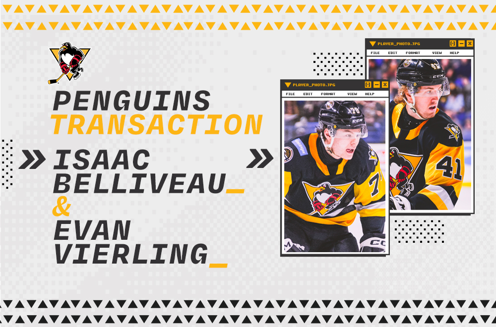 Defenseman Isaac Belliveau and forward Evan Vierling have been reassigned to the Penguins' ECHL affiliate, the @WheelingNailers. wbspenguins.com/2024/04/20/bel…