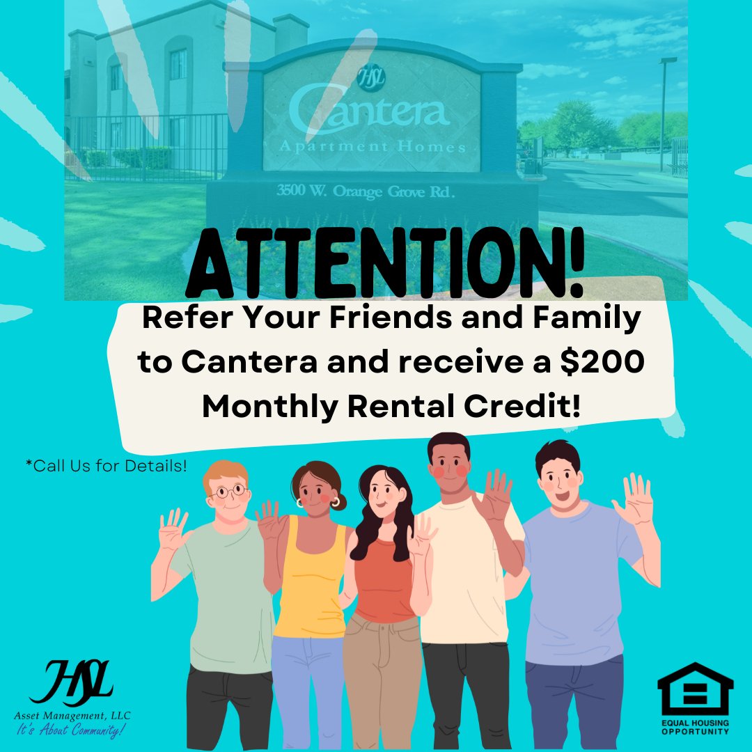 Don't keep the Cantera experience to yourself—let your friends and family know why you love living here and encourage them to join the Cantera community!
#itsaboutcommunity #Cantera #HSL
HSL Asset Management, LLC.
[Equal Housing Opportunity]