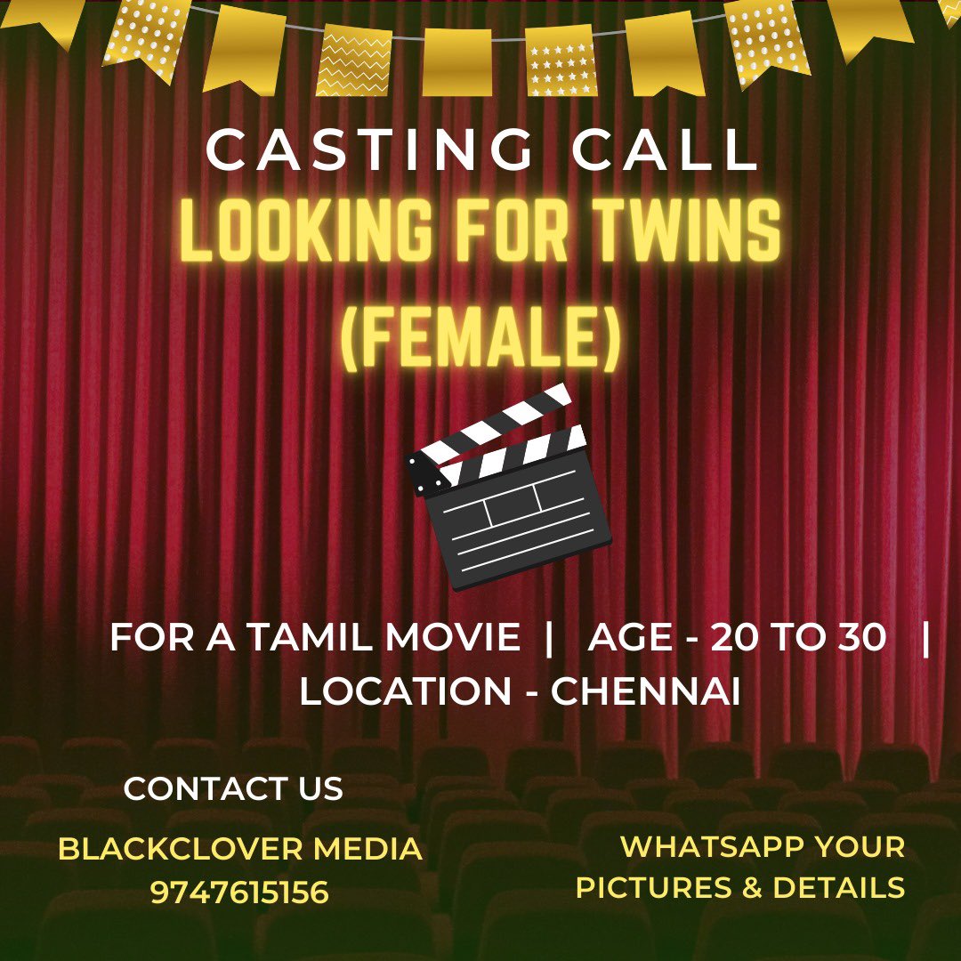 Casting Call 🎭 Feature (Tamil) #arh #auditionsarehere #castingcall #tamil #tamilfilm #kollywood #tamilcinema #tamilmovie #femaleactress #girlactor #girlactors #femaleactor #femaleactors #featurefilm #chennai #vadapalani #femaletwin #femaletwins #twins #twinsofinstagram