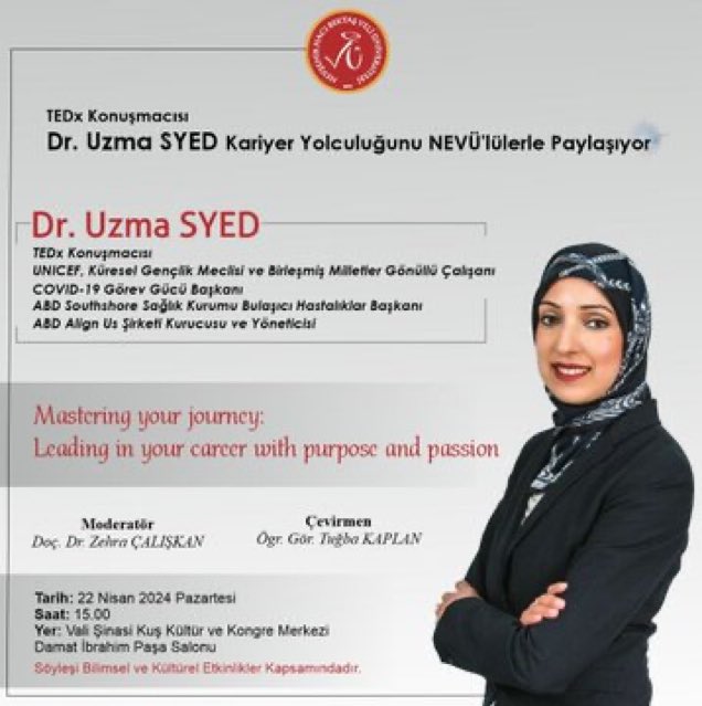 So happy to see my dear friend @DrUzmaSyed from NewYork will give a career talk in @nevukurumsal 🎊 Beside her achievements in medicine, she also had many social projects. That is how she was awarded with National Muslim Woman Achievement Awards by USCMO uscmo.org/2022/09/19/usc…