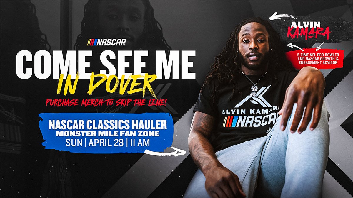 Don’t miss your chance to score an ✍️ from NFL player, @A_kamara6! 🏈 Catch him in the Fan Zone on April 28th! #MonsterMile | #NASCAR