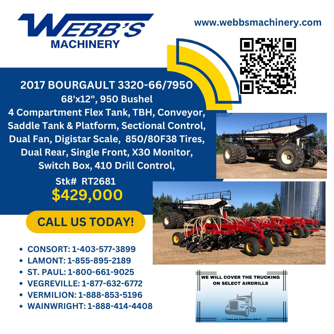 #Seeding2024 is fast approaching! Call today and discuss all you planting needs with one of our knowledgeable sales team!
webbsmachinery.com

#WebbsMacinery
#Seeding
#Bourgault