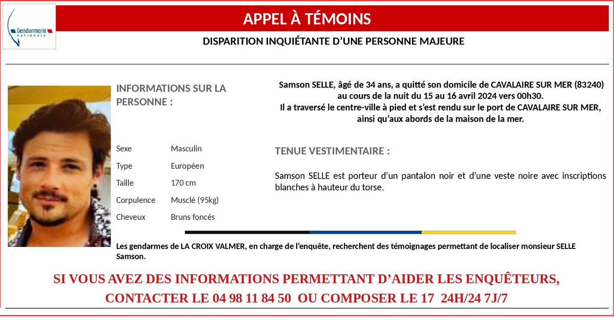 #DisparitionInquiétante d'une personne majeure, Samson SELLE. Merci de votre aide en retweetant cet #AppelàTémoins