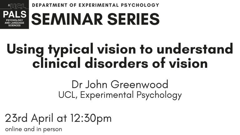 For the next @UCL_EP seminar @j_greenwood presents research demonstrating how crowding in the visual scene affects peripheral and foveal vision in typical and disordered sight, and how this can be modelled by 'pooling' mechanisms for scene 'gist' encoding buff.ly/3UtiImh