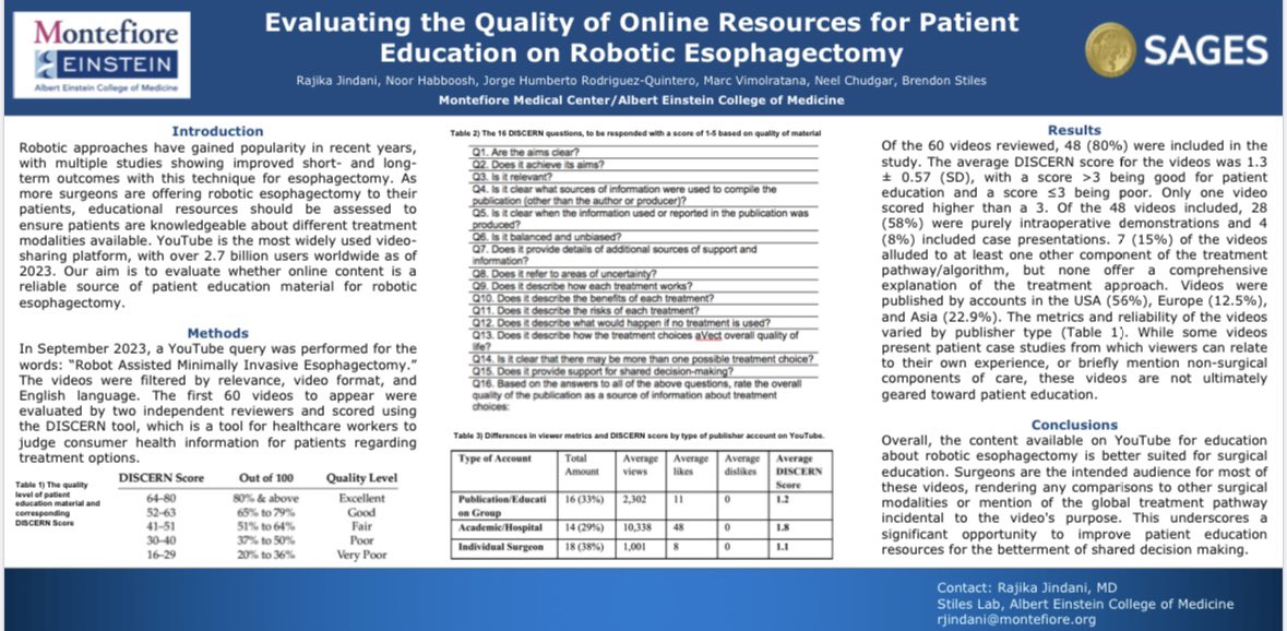 huroqu90's tweet photo. Had an awesome time presenting some of our work at #SAGES2024 #montestrong @MontefioreSurg @EinsteinMed  Best conference to learn about surgical innovation and MIS approaches! https://t.co/nToHeKW8XT