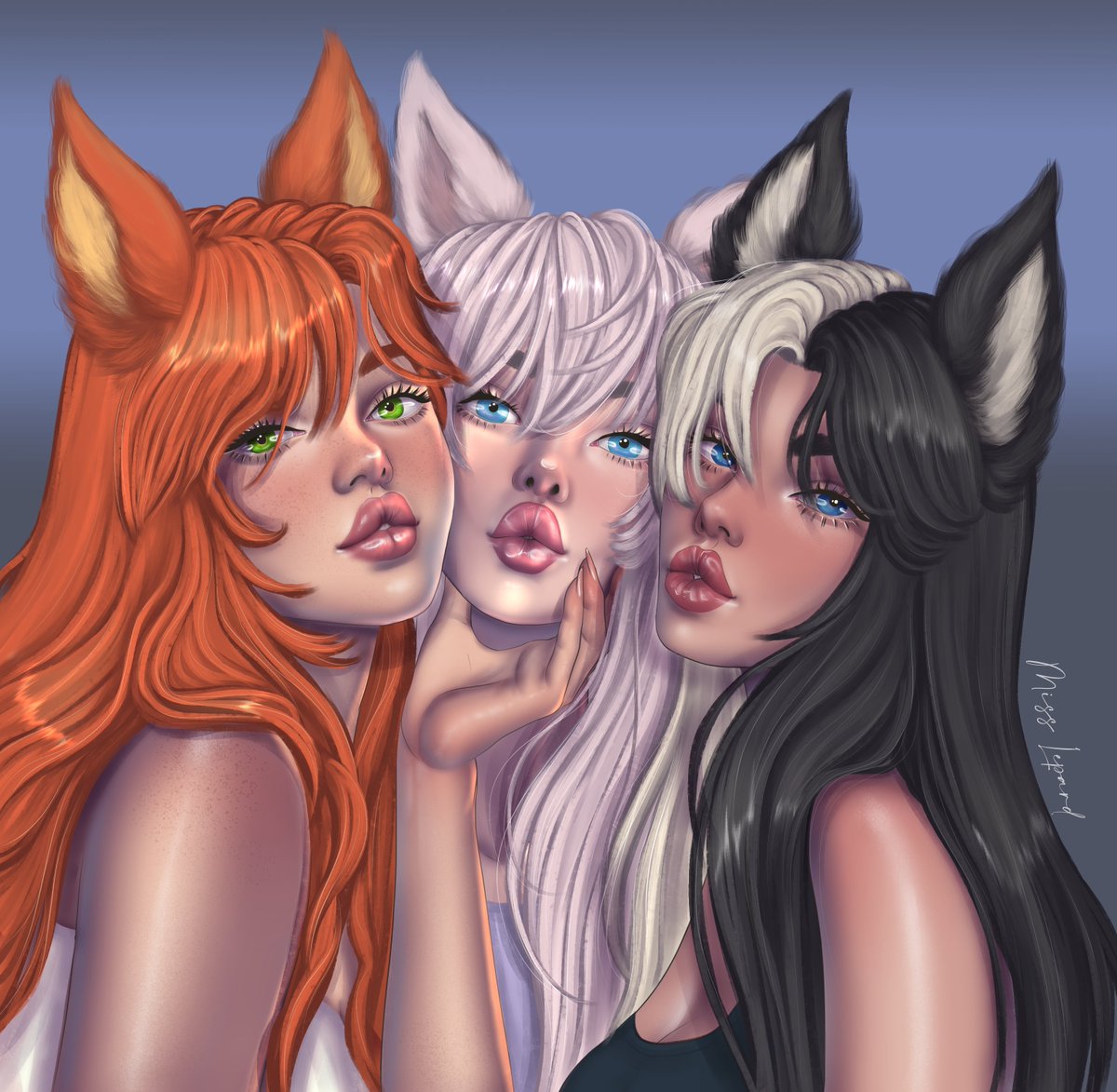 YCH Portrait Commission + added a 3rd OC💖 thank you so much! i loved those 3 girls! 🤩