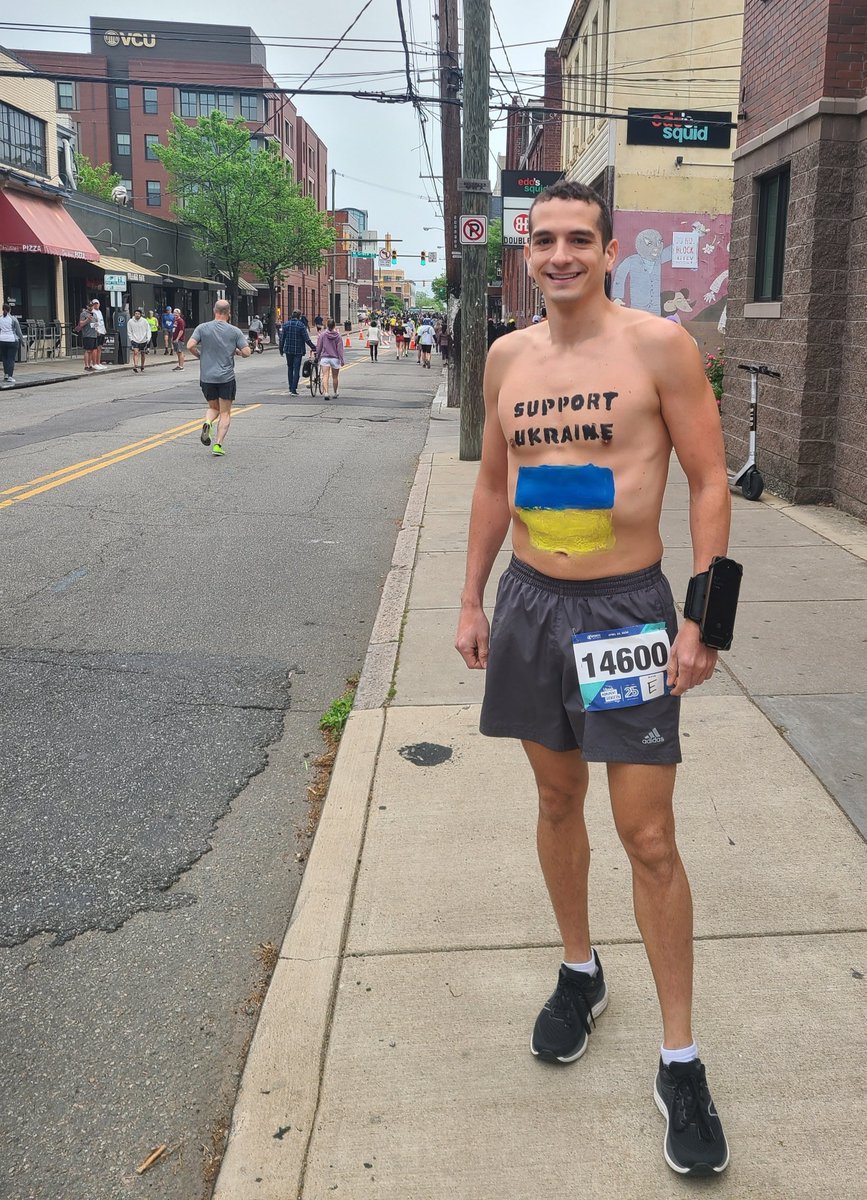 Double the distance, double the support! I ran the Richmond Monument Avenue 10K twice this morning proudly displaying the Ukrainian flag on my chest. 🏃‍♂️🇺🇦 #SupportUkraine #NAFOfellas