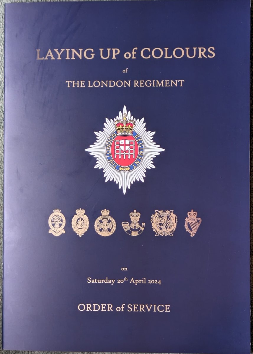 Delighted to represent the Artists Rifles at the Laying Up of the Colours of The London Regiment today. A moving service was held in the church of St Lawrence Jewry Next Guildhall followed by lunch in the Guildhall.