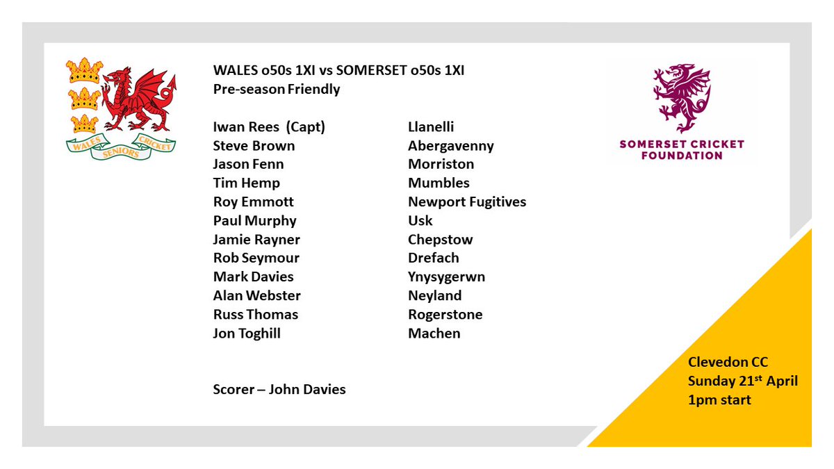 Wales_over_50s's tweet photo. Good to see so many new players who have just turned 50 taking part in tomorrows 1st XI friendly against Somerset. https://t.co/JiO0I6lKHg