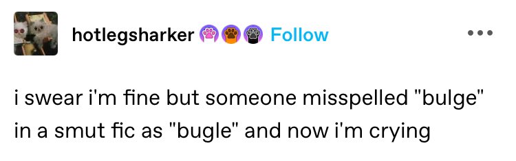 A friend sent me this and I will never be able to read the word “bulge” again without hearing “bugle” in my head again.