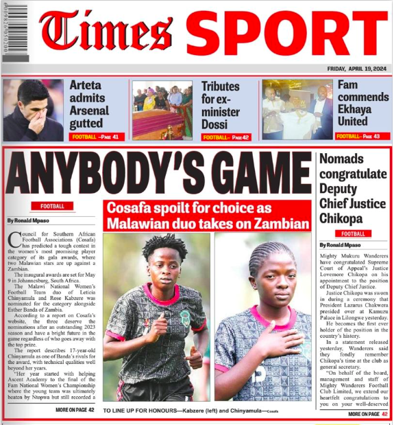 Our girls are in the headlines again 📸

Rose Kabzere (17) and Leticia Chinyamula (18) who are in the running for the inaugural @COSAFAMEDIA  Women’s Most Promising Player Award are looking to bring it home to Lilongwe 🇲🇼

#risetothetop