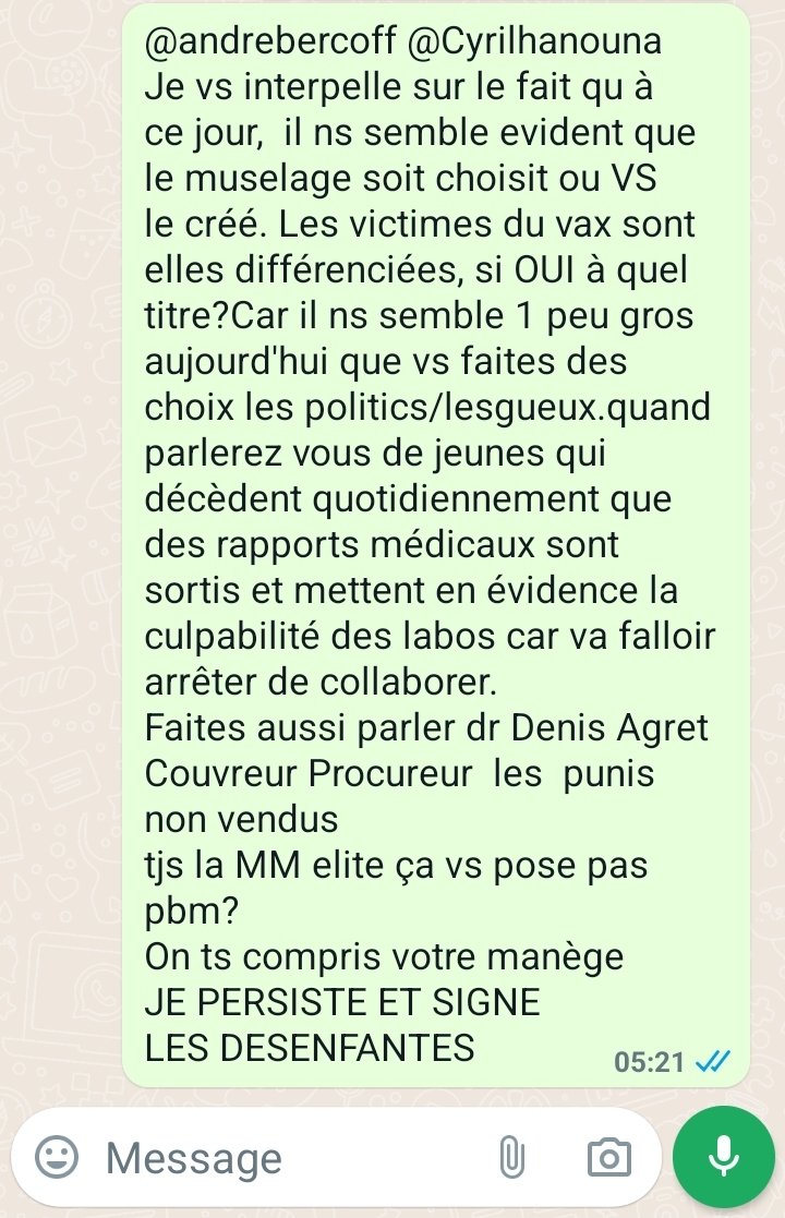 @andrebercoff @Cyrilhanouna @afpr @dupontaignan @AgretDenis @BanounHelene @f_asselineau @Amelie_Paul @BAM_PRESS @lemonde @lefigaro @ARTEfr @v_joron @BFMTV @raoult_didier @Philippe_Parola @Beatrice_Rosen @CaudeHenrion @BanounHelene @SabatierJeanMa1 @AAVIC_TEAM  @DepCitoyennes