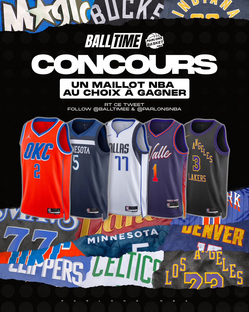 🎁 CONCOURS 🎁

Tente de remporter le maillot NBA de ton choix* !

Pour participer:
•RT ce tweet 
•Follow @BallTimee &amp; <a href="/ParlonsNBA/">Parlons NBA</a> 

TAS le 27/4
Bonne chance !