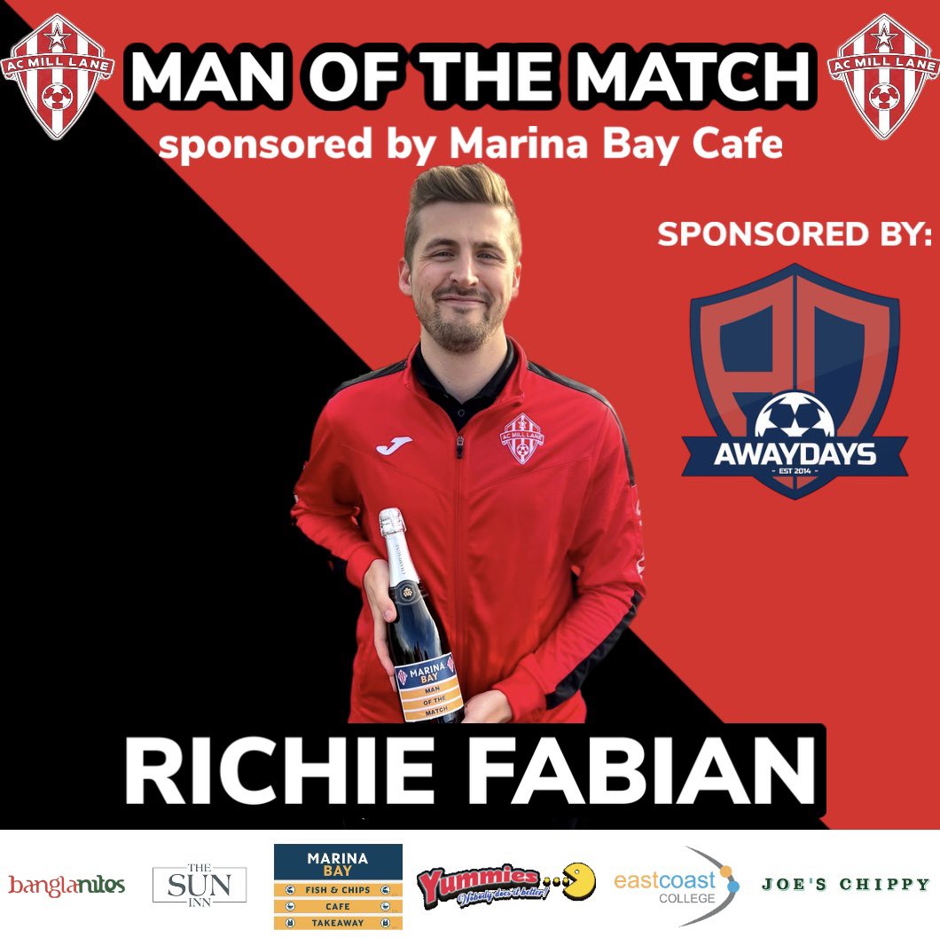 The Marina Bay Cafe man of the match for today’s game was awarded to <a href="/RichieFabian/">®fabzz</a>. Huge thanks to <a href="/ellis_platten/">Ellis Platten - AwayDays</a> for sponsoring Richie this season!

🔴⚫️