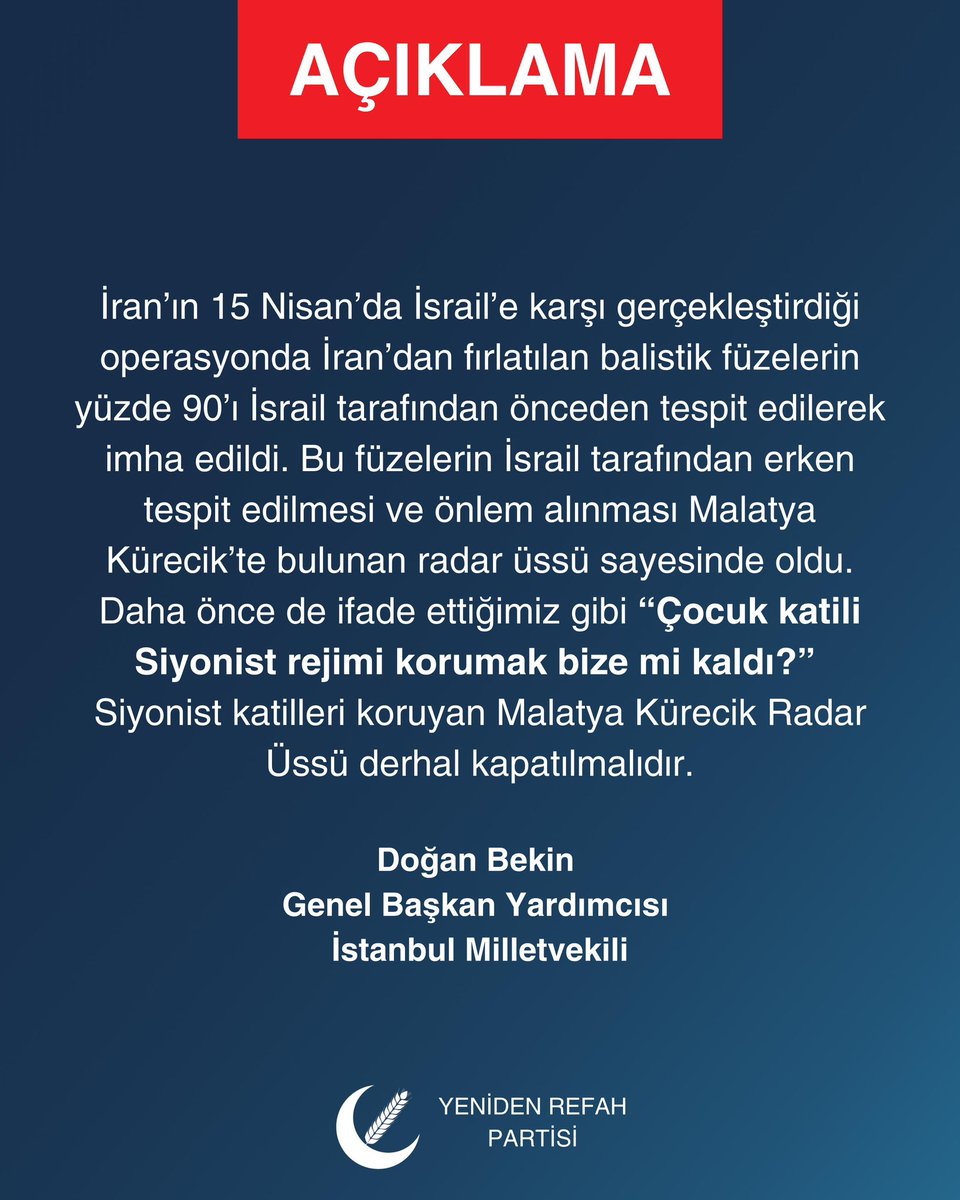 Siyonist katilleri koruyan Malatya Kürecik Radar Üssü derhal kapatılmalıdır!