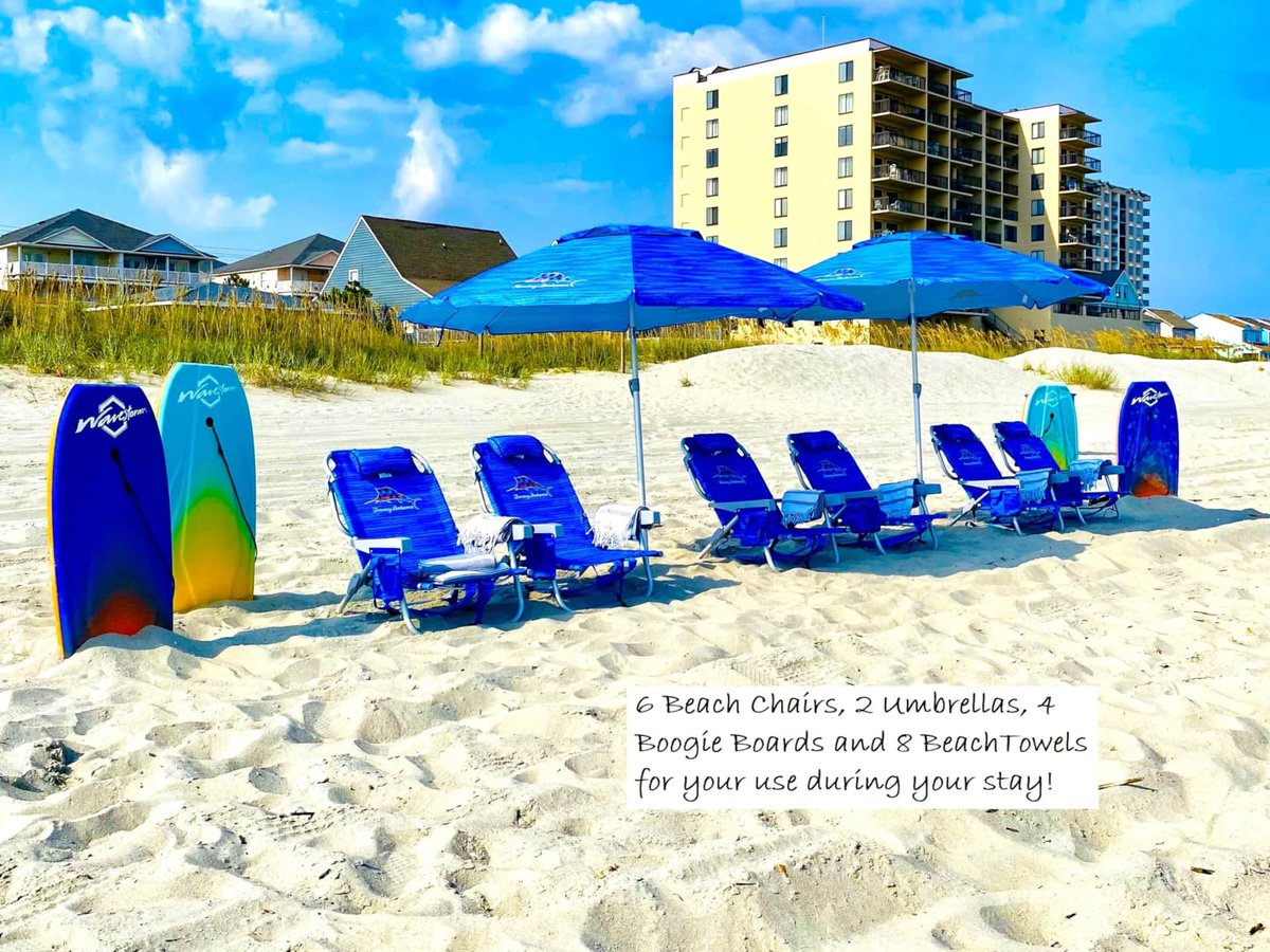 Enjoy complimentary beach essentials when you stay at our #NorthMyrtleBeach #vacationrentals. There are 4 boogie boards, 6 beach chairs, 2 umbrellas, and 8 beach towels available for guest use.

#myrtlebeach #southcarolina #weekendgetaway