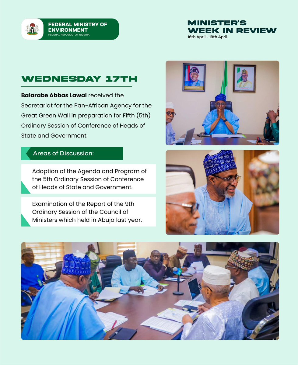 Minister’s Week in Review. #GreenNigeria 🌳🌿