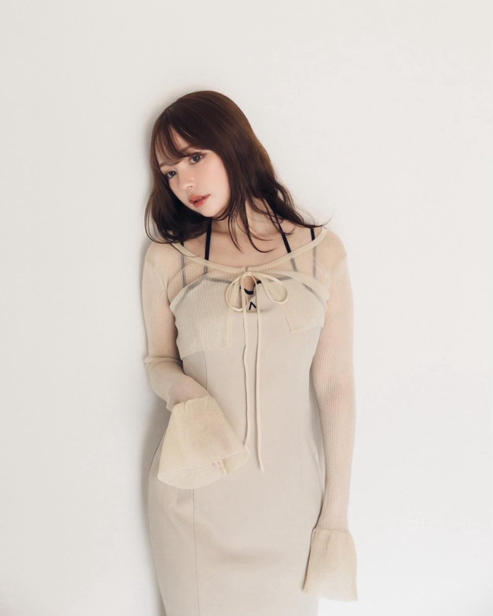 Sheer ribbon cardigan color beige/black ¥8250-tax in リバイバル