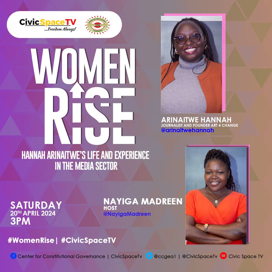 Life and experience in media, watch @arinaitwehannah's story on #WomenRise @CivicSpaceTV @ccgea1 #CivicSpaceTv youtu.be/Se9BWXXKakE?si…