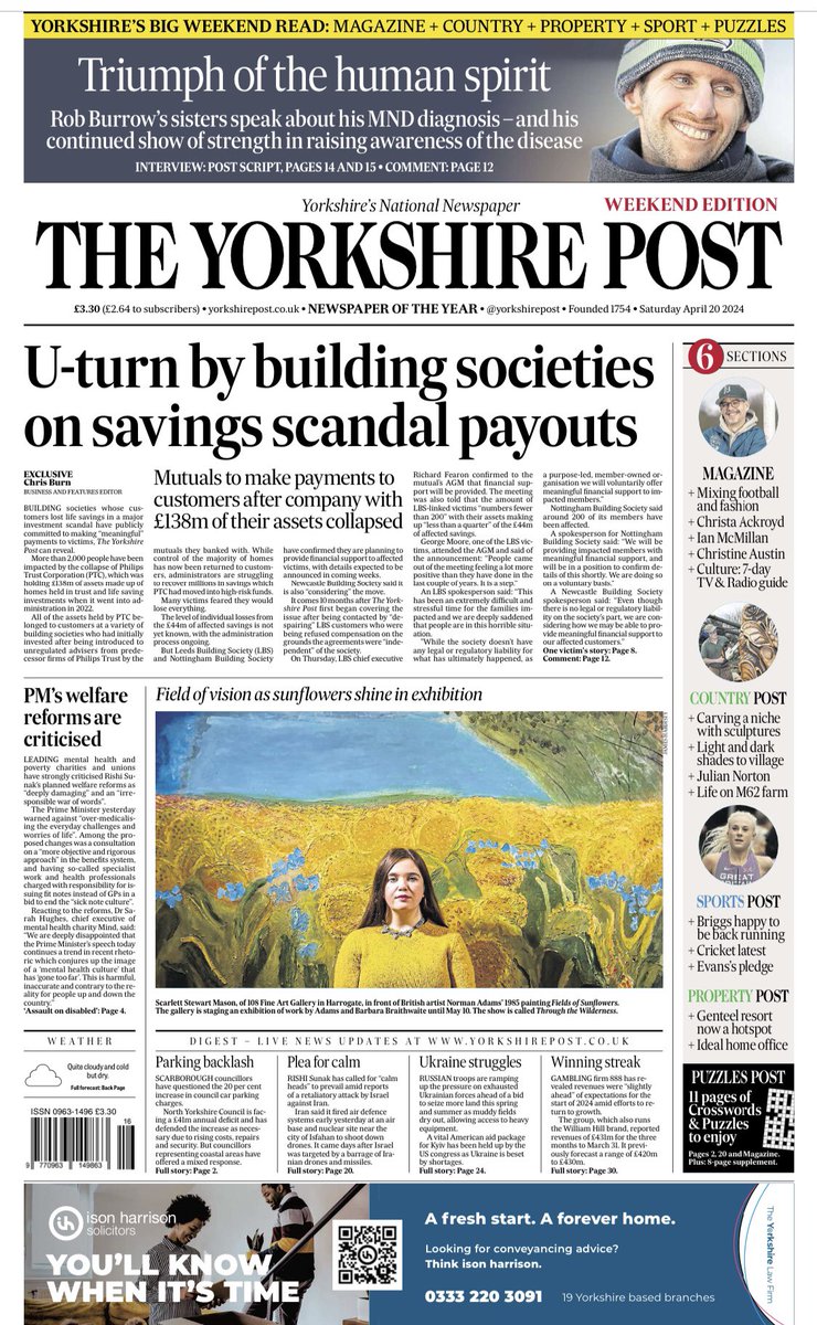 This weekends (Saturday) #YorkshirePost front page main #image from 108 #Fine #Art #Gallery #Harrogate latest exhibition ‘Through the Wilderness’ see more online @yorkshirepost #art #artist #photography @MarisaCashill @JayMitchinson