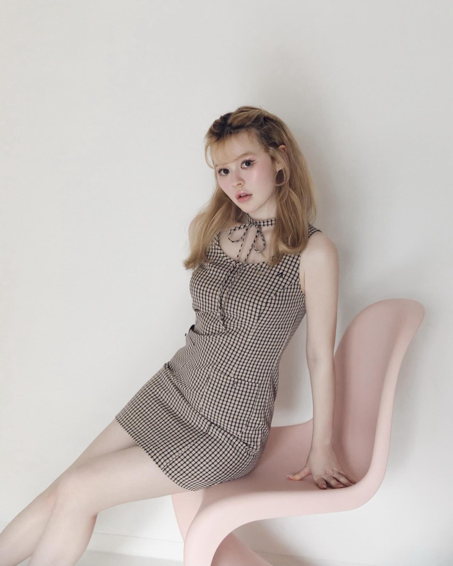 ANDMARY Natalie check mini dress BLACK