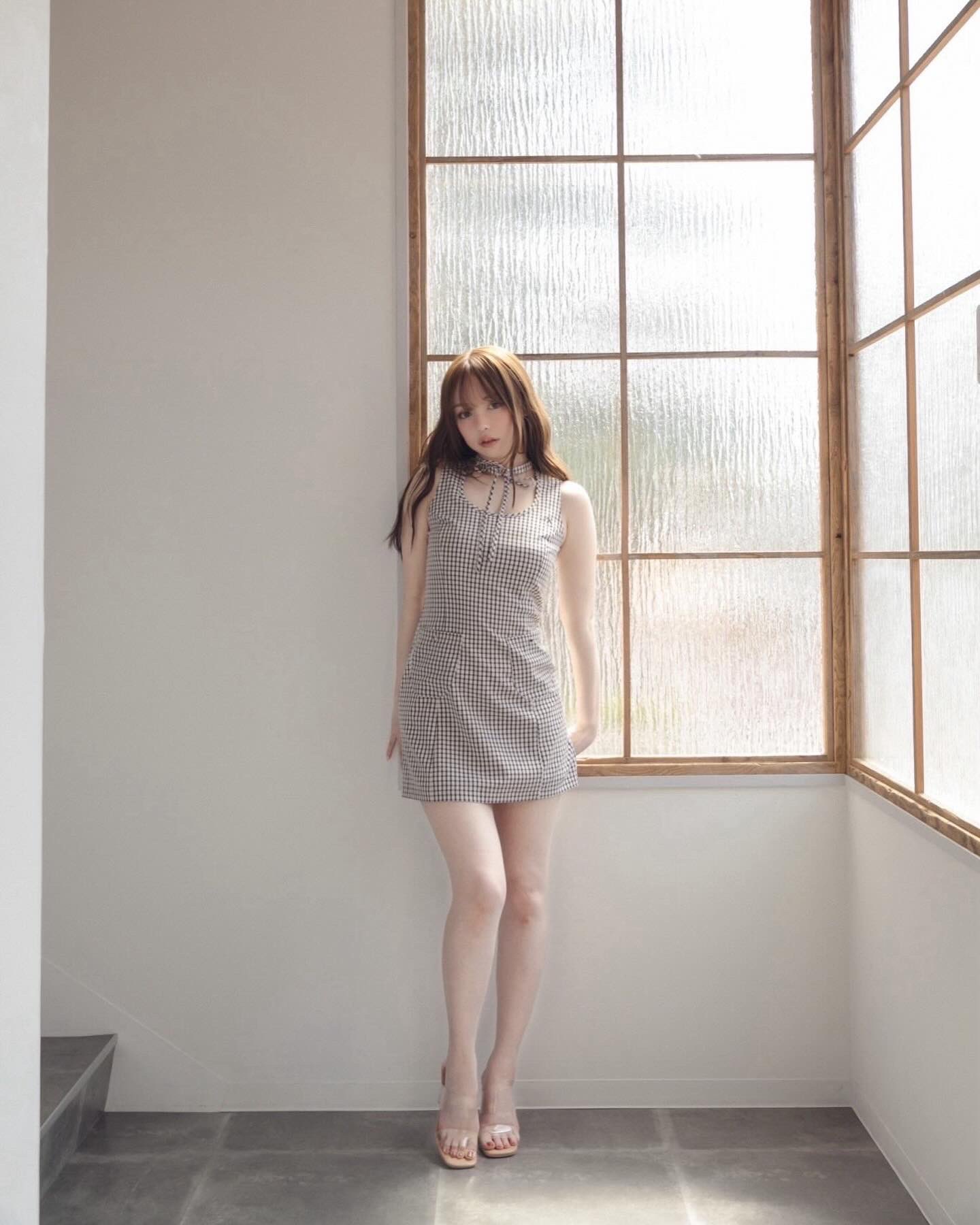 ワンピース andmary Natalie check mini dress beige ANDMARY】Natalie check mini dress
