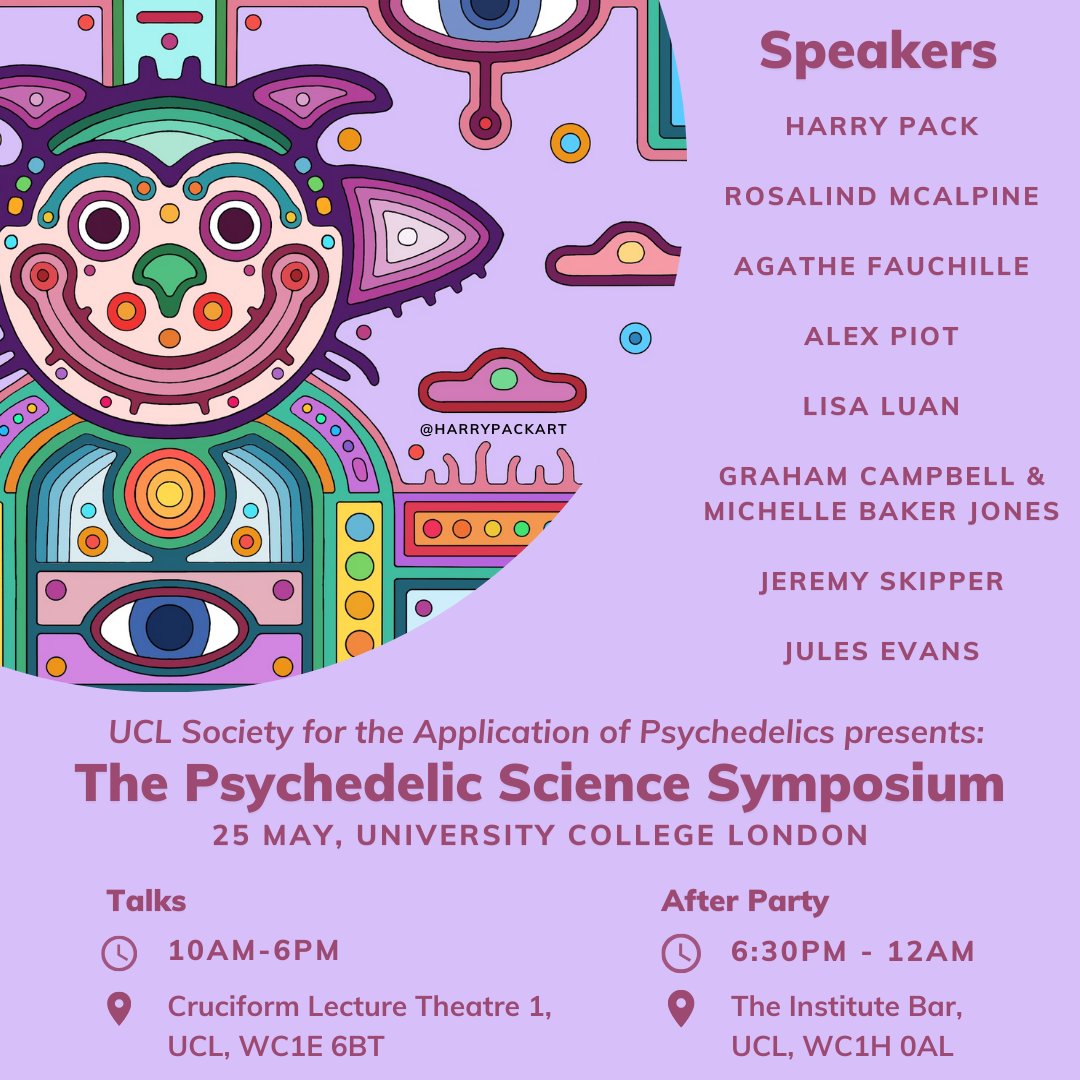 The full lineup for the @UCLSAP symposium on the 25th May 2024! We've been SO excited to share this with you! Join us for a day of talks from psychedelic experts, and an evening of merriment here at @UCL. Tickets available here now : uclsap.com/events/ucl-sap…