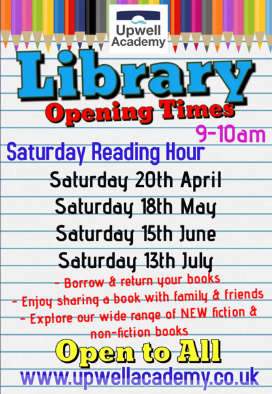 AcademyUpwell's tweet photo. Saturday morning Reading Hour at Upwell Academy Library - Everyone Welcome
Thank you to everyone that visited today! A really successful start. Parents, children &amp; new community members dropping by, exploring the environment &amp; enjoying a good book! @EMAT_Edu #TeamAce #TeamEMAT https://t.co/HQTe2JUKbC