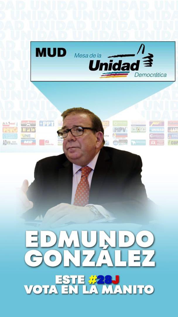 PartidoCOPEI_'s tweet photo. Tenemos candidato de la Unidad y es Edmundo González @EdmundoGU 

Este #28J vota en la tarjeta de la mesa de la Unidad Democrática.

¡Vota en la manito! 👉🏻

#ConVZLA https://t.co/R1S0Hxi7ic
