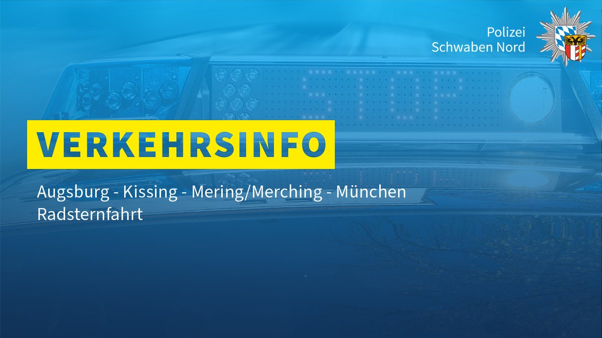polizeiSWN's tweet photo. +++ #Verkehrsinfo +++
Morgen (#Sonntag, 21.04.2024) kommt es wegen einer Radsternfahrt von ca. 9 - 11.30 Uhr zu #Verkehrsbehinderungen.
Streckenverlauf: #Königsplatz (#Augsburg) – #B2 - #Kissing – #Mering – #Merching – #München
Mehr ℹ️:
https://t.co/OEKFknE5sJ
#PolizeiSWN https://t.co/lGiqjscL0x