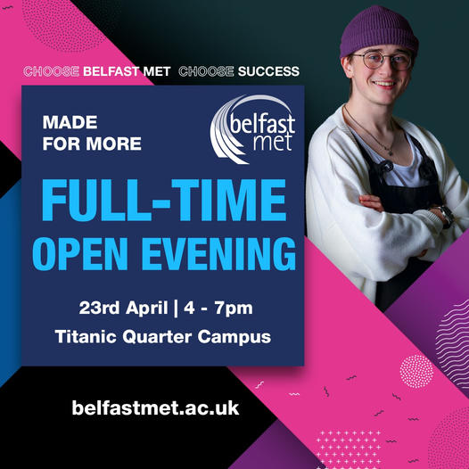 We are counting the days to our Open Evening on Tuesday 23 April from 4pm - 7pm at our Titanic Quarter Campus!📆 Don't miss out on this exciting chance to find out more about our Further and Higher Education courses. Book your place: ow.ly/T6Ji50RfZgY