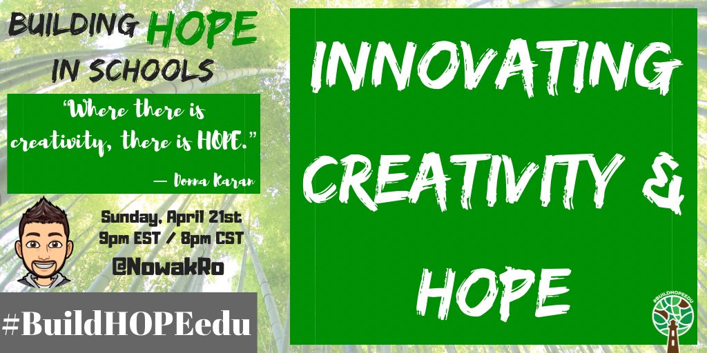Please join us Sunday, April 21st for #BuildHOPEedu as we come together to start our week as a community talking about Innovating Creativity and HOPE.

Hope to see you there.

#CodeBreaker #satchat #PD4UandMe #tlap #LeadLAP #edchat #education #twitteredu #leadupchat #CrazyPLN