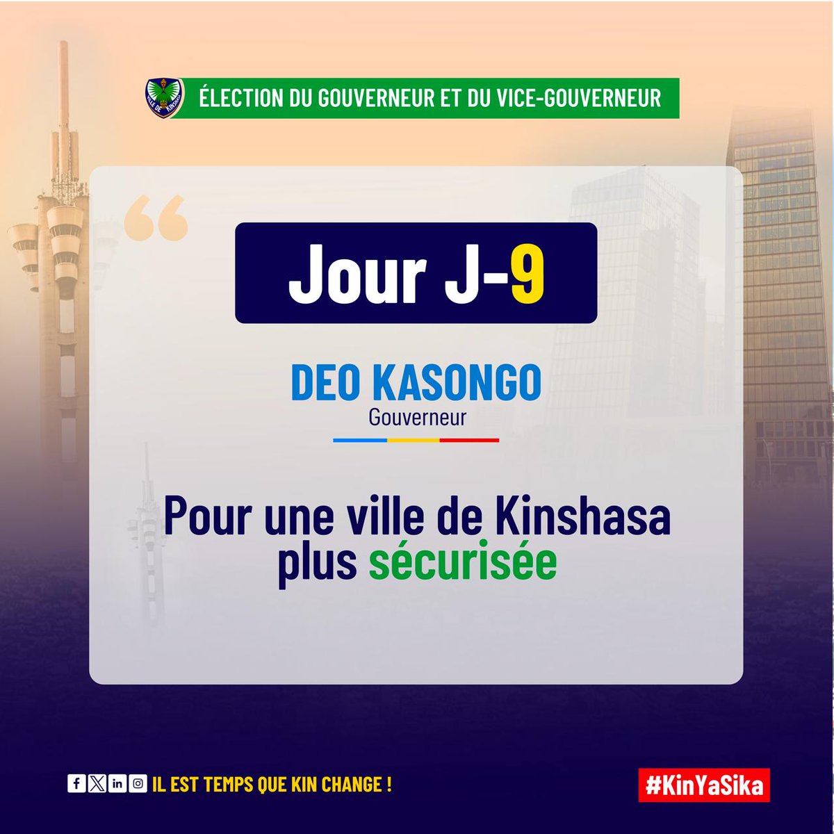 @YvesBuya1 Gouvernorat #Kinshasa : jour j-9. Chers députés provinciaux, voter Deo Kasongo c'est choisir la sécurité de vos électeurs. Ceux qui vous ont élu en 2023, vous attendent en 2028 pour vous juger sur base du bilan de la gestion et contrôle de gestion dans la capitale. #KinYaSika